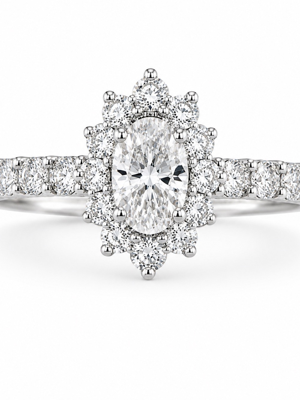 White Gold Filled Oval CZ Halo Engagement Ring Sz 8 (Stamped)